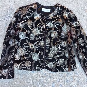 Vintage Norton McNaughton Black & Gold Print Velour Luxury Evening Blazer